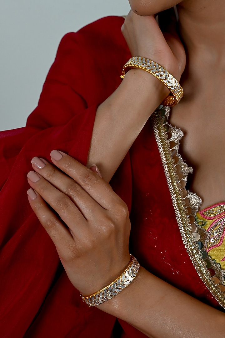 Gold Plated Mother Of Pearl Bangles (Set Of 2) by Shlok Jewels at Pernia's Pop Up Shop