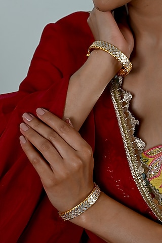 Gold Plated Mother Of Pearl Bangles (Set Of 2) by Shlok Jewels