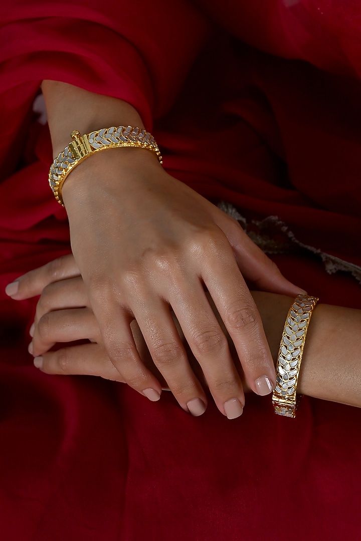 Gold Plated Mother Of Pearl Bangles (Set Of 2) by Shlok Jewels at Pernia's Pop Up Shop