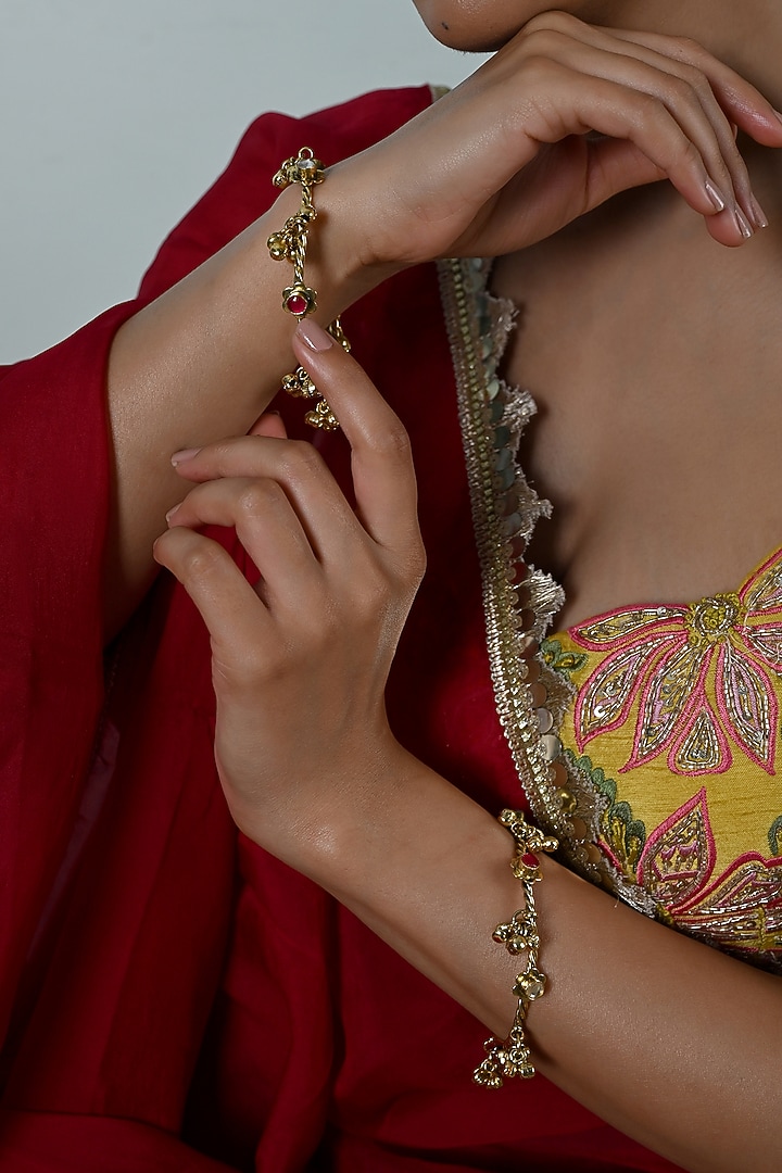 Gold Plated Multi-Colored Jadau Kundan Polki Bangles (Set Of 2) by Shlok Jewels at Pernia's Pop Up Shop