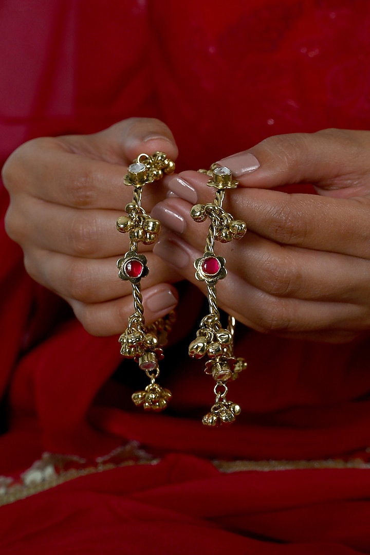 Gold Plated Multi-Colored Jadau Kundan Polki Bangles (Set Of 2) by Shlok Jewels at Pernia's Pop Up Shop