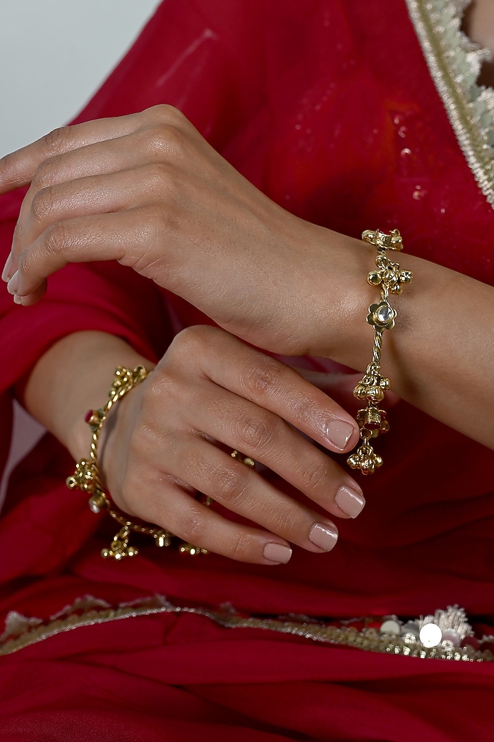Gold Plated Multi-Colored Jadau Kundan Polki Bangles (Set Of 2) by Shlok Jewels at Pernia's Pop Up Shop