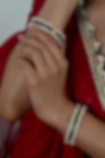 Gold Plated Green Jadau Kundan Polki Bangles (Set Of 2) by Shlok Jewels at Pernia's Pop Up Shop