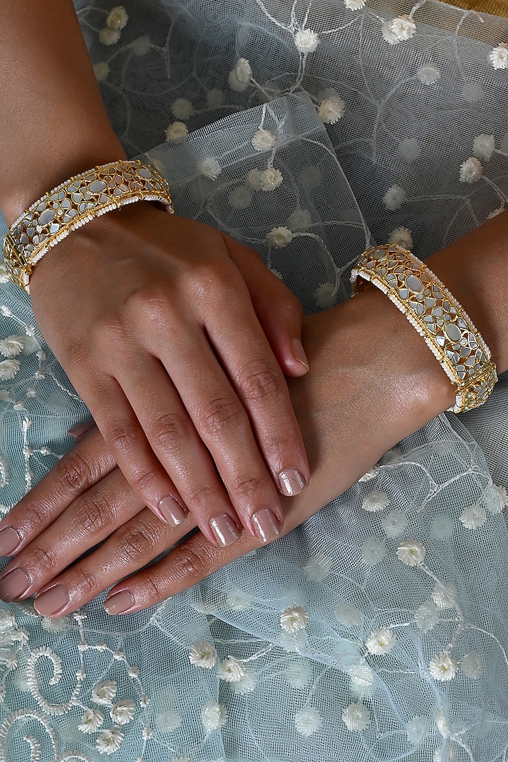 Gold Plated Mother Of Pearl Bangles (Set Of 2) by Shlok Jewels at Pernia's Pop Up Shop
