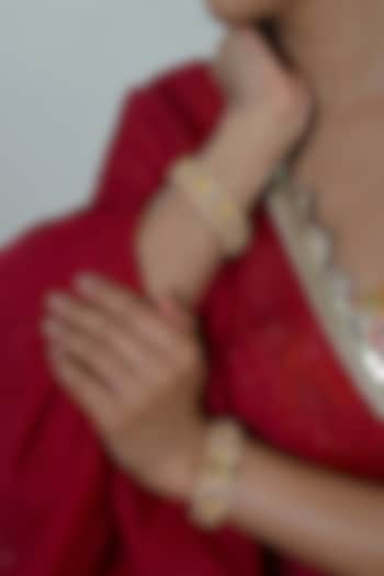 Gold Plated Multi-Colored Jadau Kundan Polki Bangles (Set Of 2) by Shlok Jewels at Pernia's Pop Up Shop