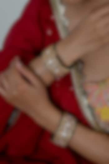 Gold Plated Multi-Colored Jadau Kundan Polki Bangles (Set Of 2) by Shlok Jewels at Pernia's Pop Up Shop