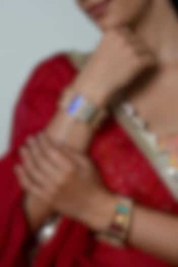 Gold Plated Multi-Colored Jadau Kundan Polki Bangles (Set Of 2) by Shlok Jewels at Pernia's Pop Up Shop