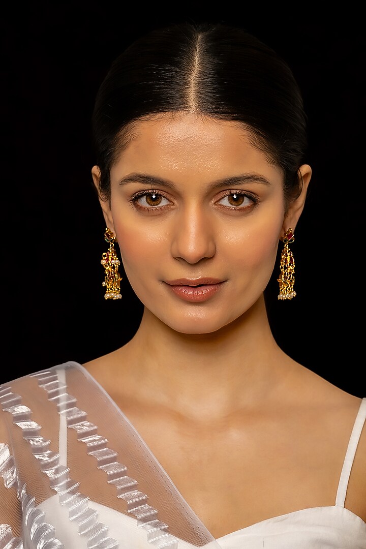 Gold Plated Kundan Polki & Semi-Precious Stone Dangler Earrings by Shlok Jewels at Pernia's Pop Up Shop