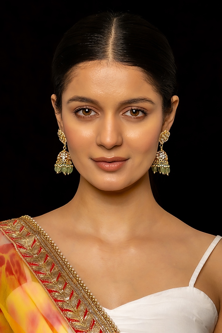 Gold Plated Kundan Polki & Semi-Precious Stone Jhumka Earrings by Shlok Jewels at Pernia's Pop Up Shop