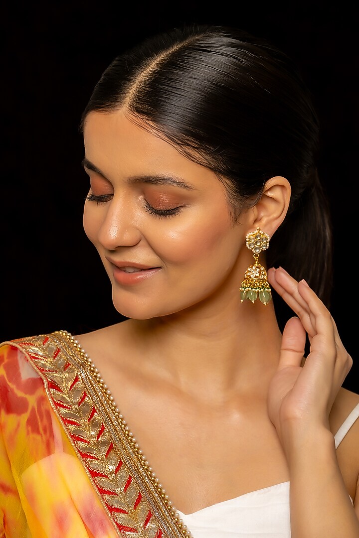 Gold Plated Kundan Polki & Semi-Precious Stone Jhumka Earrings by Shlok Jewels at Pernia's Pop Up Shop