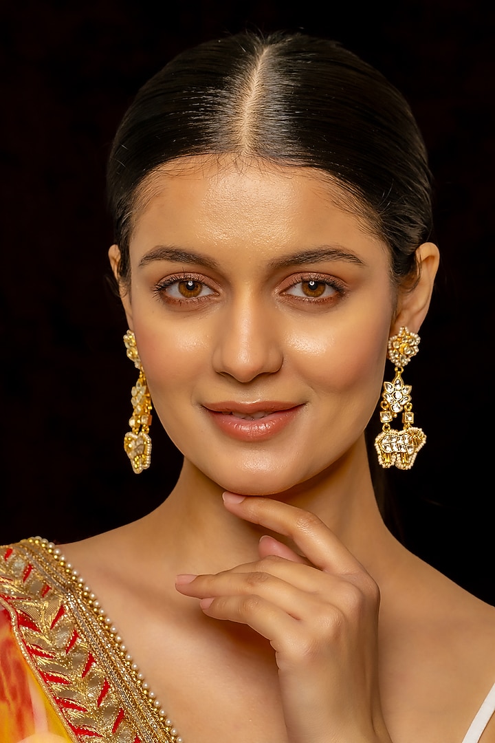 Gold Plated Kundan Polki & Semi-Precious Stone Dangler Earrings by Shlok Jewels at Pernia's Pop Up Shop