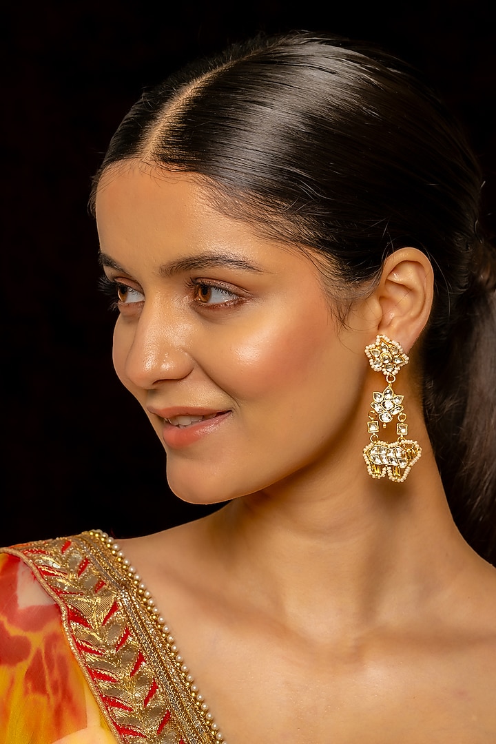Gold Plated Kundan Polki & Semi-Precious Stone Dangler Earrings by Shlok Jewels at Pernia's Pop Up Shop