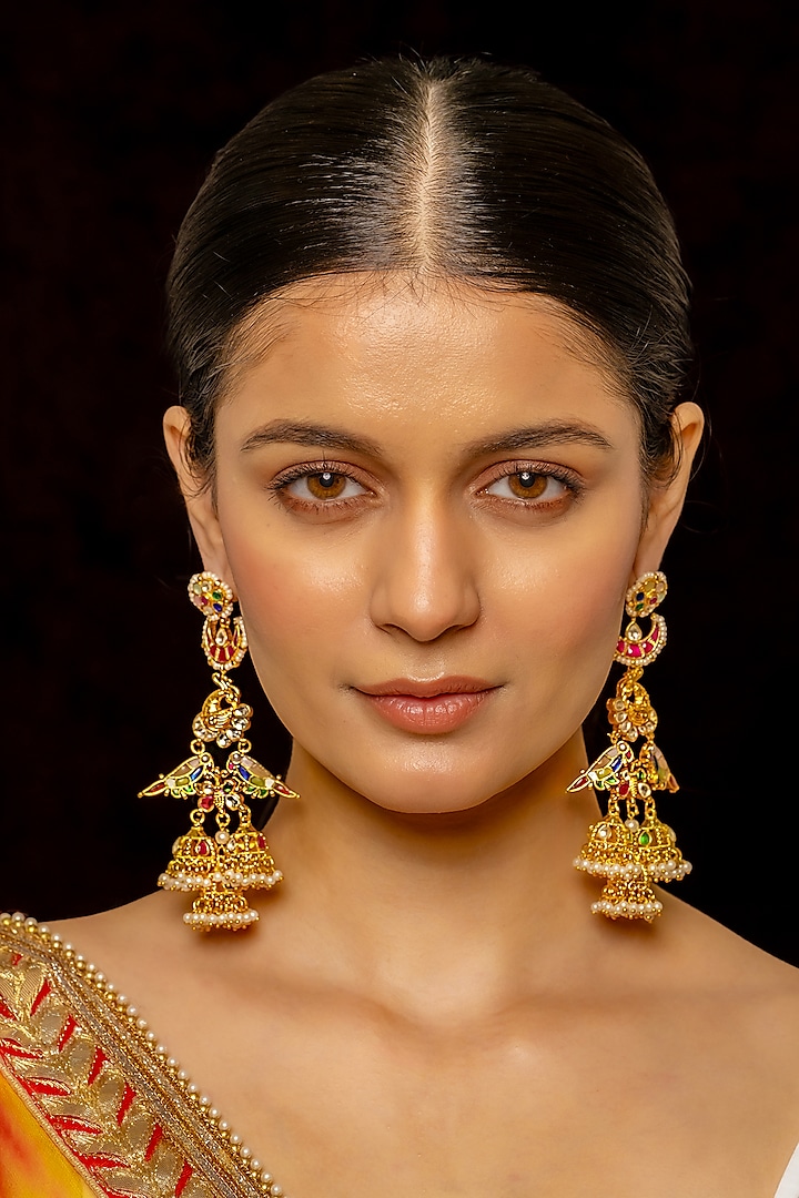 Gold Plated Kundan Polki & Semi-Precious Stone Dangler Earrings by Shlok Jewels at Pernia's Pop Up Shop
