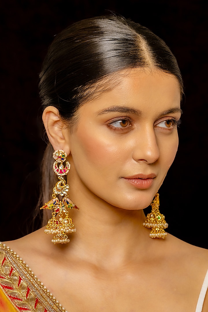 Gold Plated Kundan Polki & Semi-Precious Stone Dangler Earrings by Shlok Jewels at Pernia's Pop Up Shop