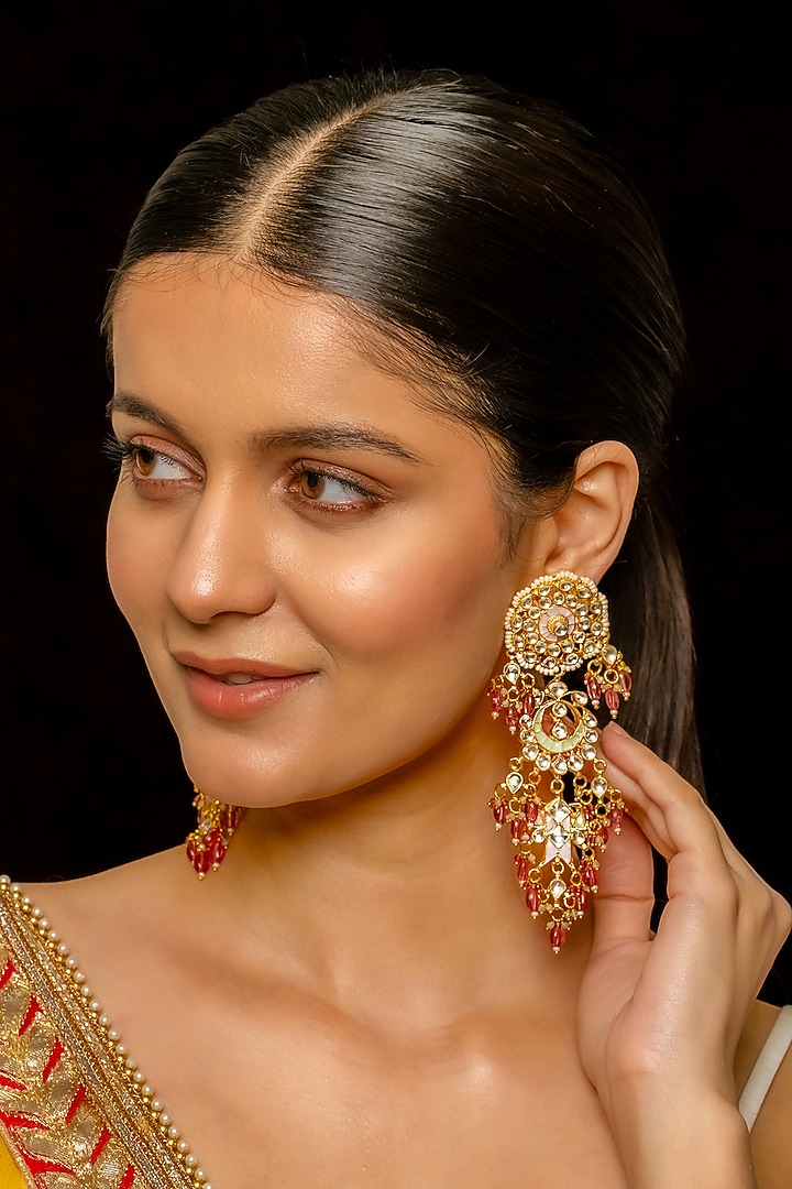 Gold Plated Kundan Polki & Semi-Precious Stone Dangler Earrings by Shlok Jewels at Pernia's Pop Up Shop