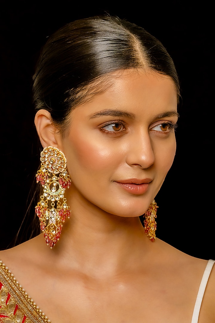 Gold Plated Kundan Polki & Semi-Precious Stone Dangler Earrings by Shlok Jewels at Pernia's Pop Up Shop