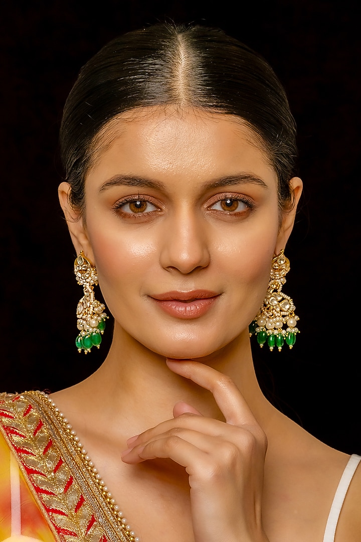 Gold Plated Kundan Polki & Semi-Precious Stone Dangler Earrings by Shlok Jewels at Pernia's Pop Up Shop