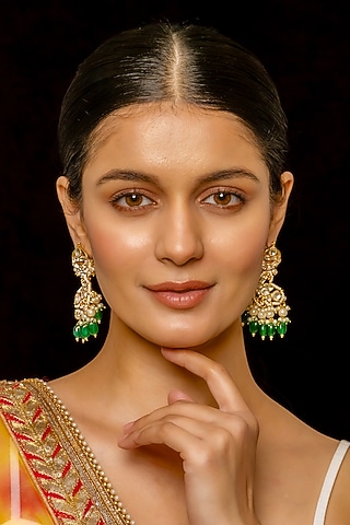 Gold Plated Kundan Polki & Semi-Precious Stone Dangler Earrings by Shlok Jewels