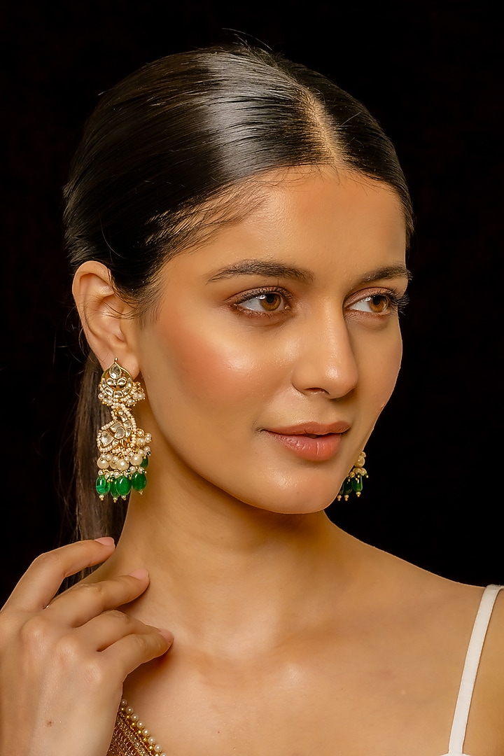 Gold Plated Kundan Polki & Semi-Precious Stone Dangler Earrings by Shlok Jewels at Pernia's Pop Up Shop