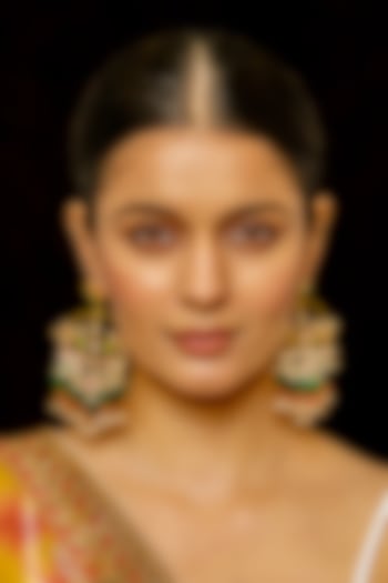 Gold Plated Kundan Polki & Semi-Precious Stone Chandbaali Earrings by Shlok Jewels at Pernia's Pop Up Shop