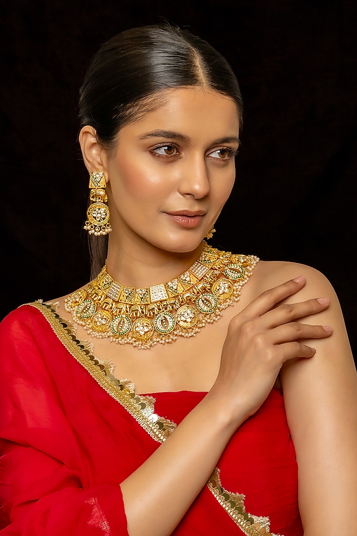 Gold Plated Kundan Polki & Semi-Precious Stone Necklace Set by Shlok Jewels at Pernia's Pop Up Shop