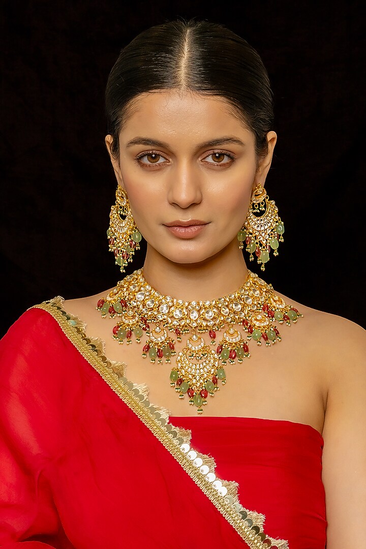 Gold Plated Kundan Polki & Semi-Precious Stone Necklace Set by Shlok Jewels at Pernia's Pop Up Shop