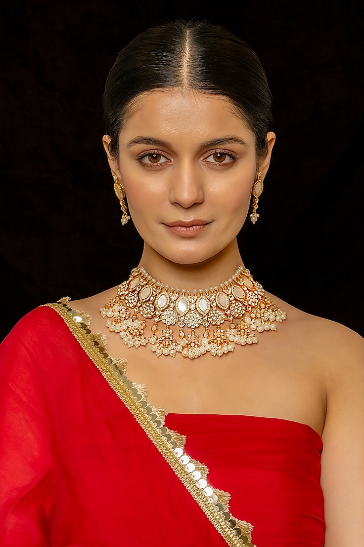 Gold Plated Kundan Polki & Semi-Precious Stone Necklace Set by Shlok Jewels at Pernia's Pop Up Shop