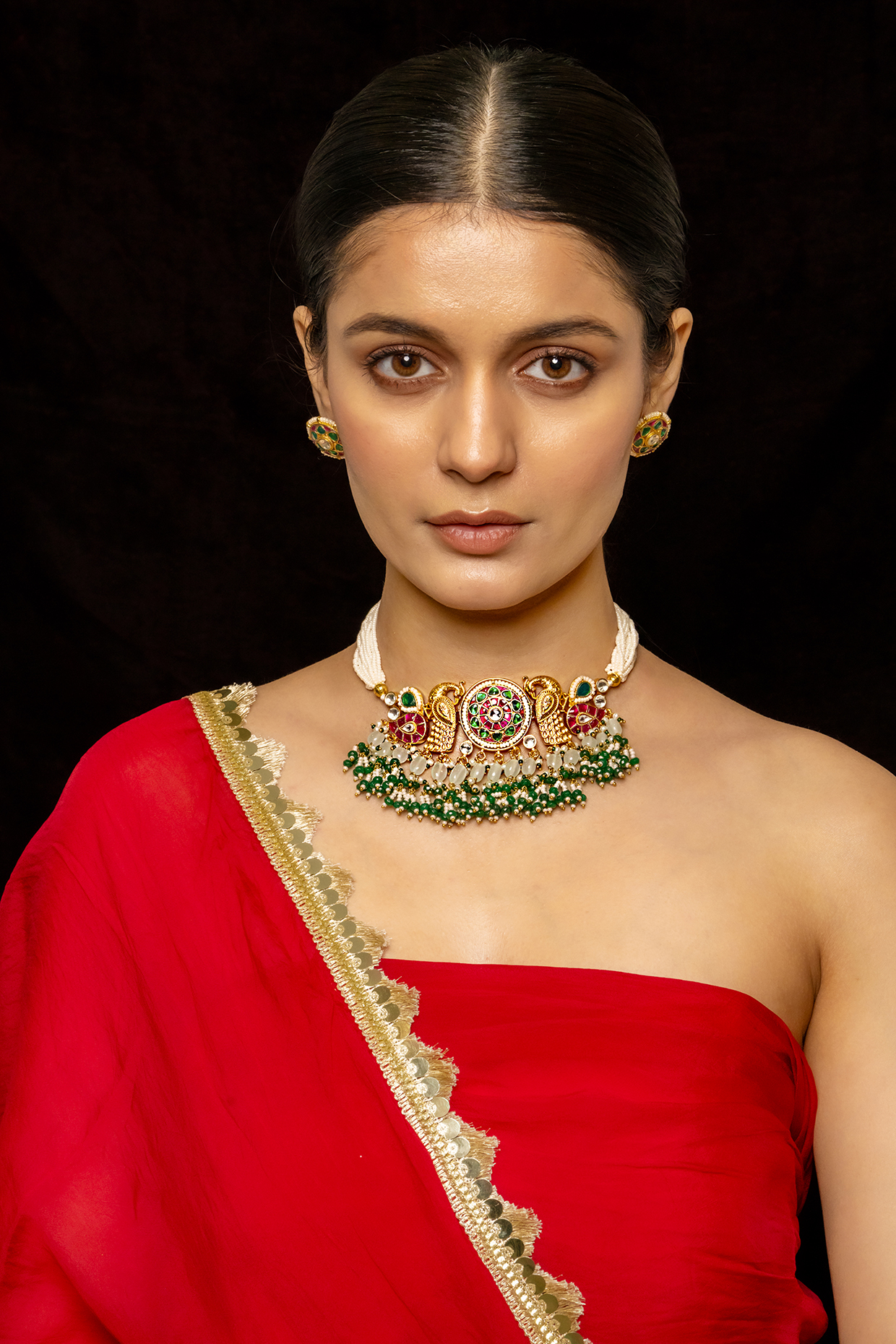 Gold Plated Kundan Polki & Semi-Precious Stone Choker Necklace Set by Shlok Jewels at Pernia's Pop Up Shop