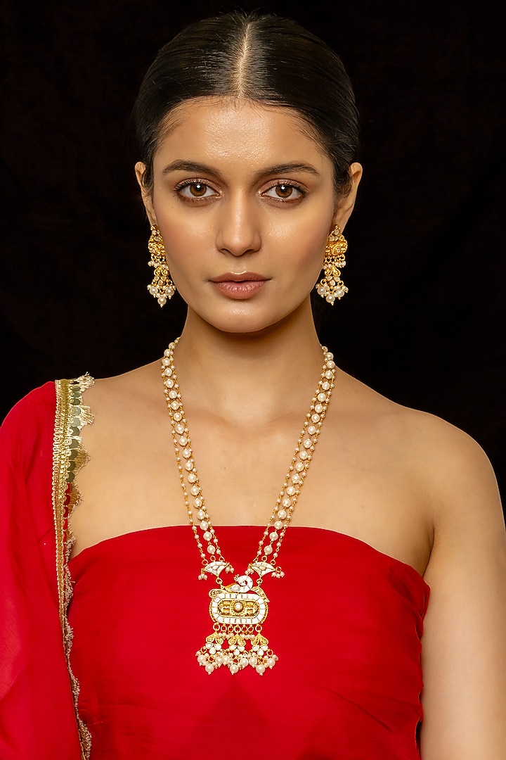 Gold Plated Kundan Polki & Semi-Precious Stone Pendant Necklace Set by Shlok Jewels at Pernia's Pop Up Shop