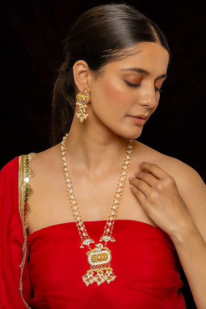 Gold Plated Kundan Polki & Semi-Precious Stone Pendant Necklace Set by Shlok Jewels at Pernia's Pop Up Shop