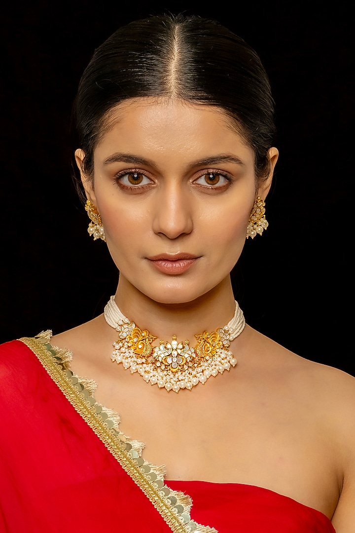 Gold Plated Kundan Polki & Semi-Precious Stone Choker Necklace Set by Shlok Jewels at Pernia's Pop Up Shop