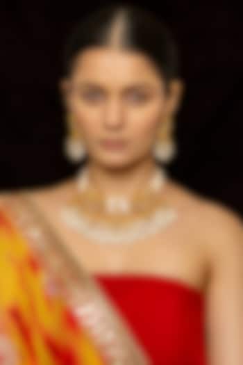 Gold Plated Kundan Polki & Semi-Precious Stone Choker Necklace Set by Shlok Jewels at Pernia's Pop Up Shop