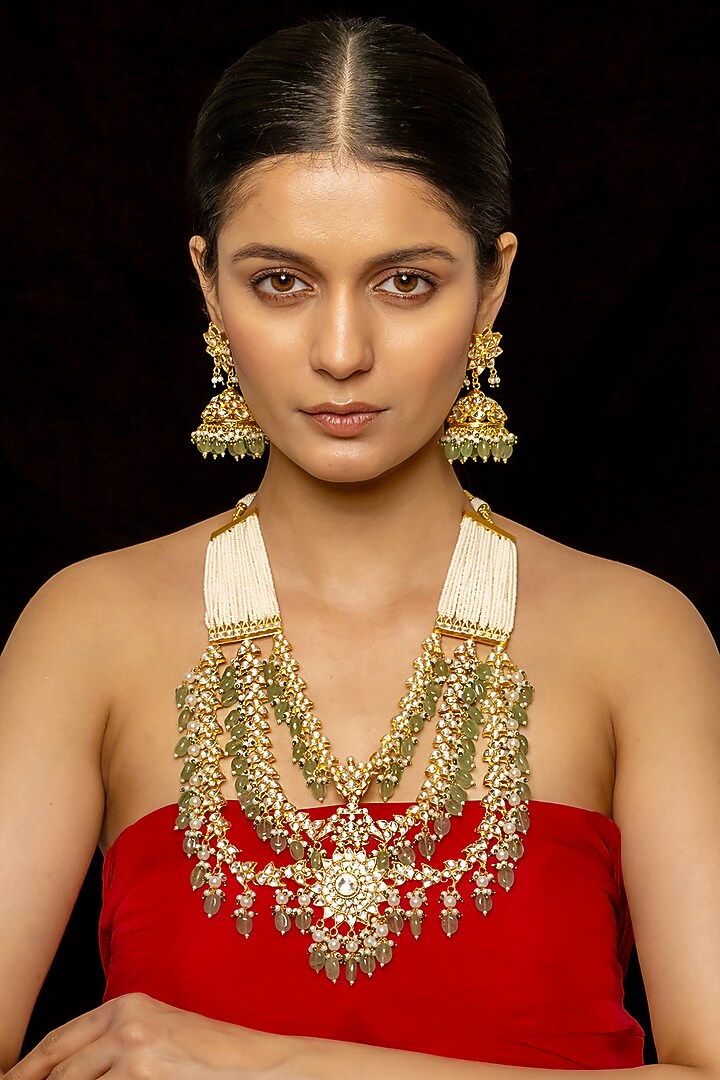 Gold Plated Kundan Polki & Semi-Precious Stone Necklace Set by Shlok Jewels at Pernia's Pop Up Shop
