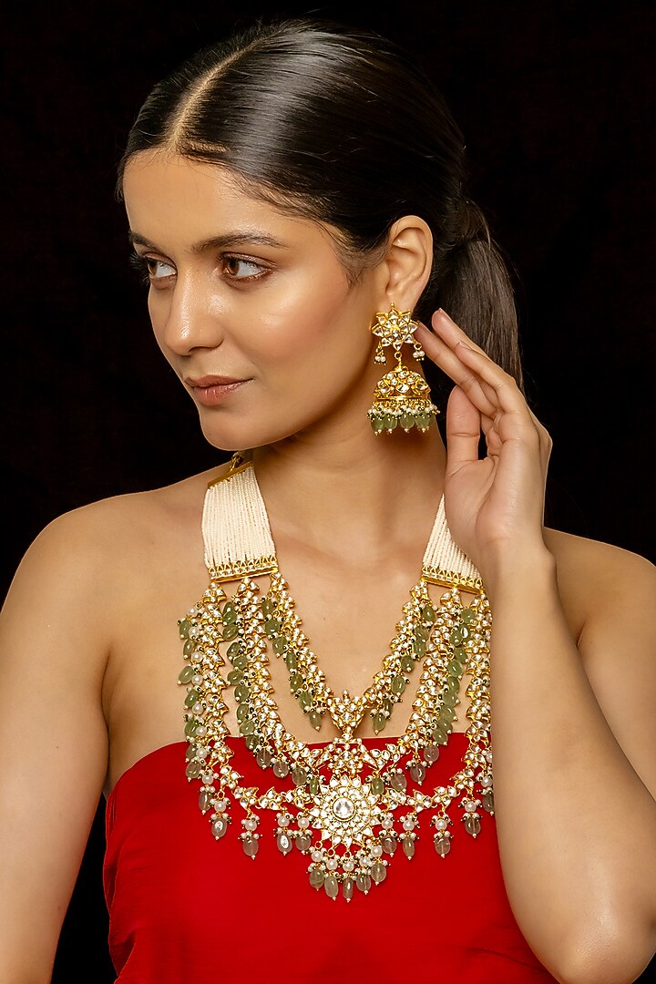 Gold Plated Kundan Polki & Semi-Precious Stone Necklace Set by Shlok Jewels at Pernia's Pop Up Shop