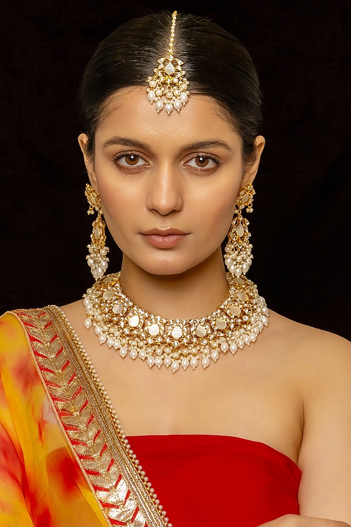 Gold Plated Kundan Polki & Semi-Precious Stone Necklace Set by Shlok Jewels at Pernia's Pop Up Shop