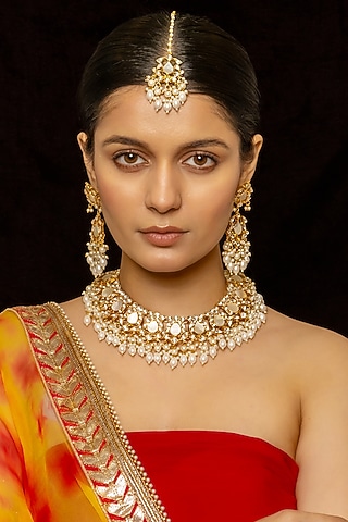 Gold Plated Kundan Polki & Semi-Precious Stone Necklace Set by Shlok Jewels