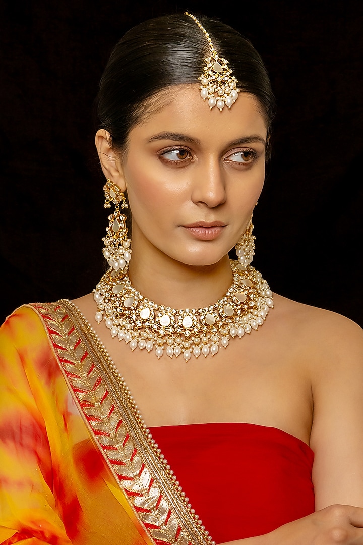 Gold Plated Kundan Polki & Semi-Precious Stone Necklace Set by Shlok Jewels at Pernia's Pop Up Shop