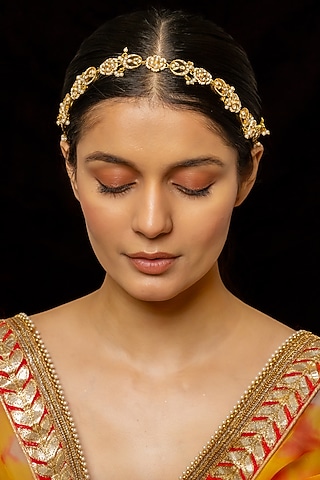 Gold Plated Kundan Polki & Semi-Precious Stone Headband by Shlok Jewels