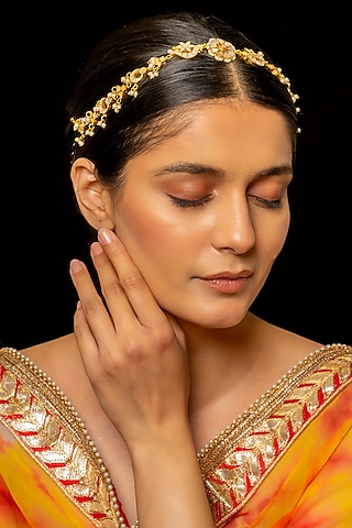 Gold Plated Kundan Polki & Semi-Precious Stone Headband by Shlok Jewels
