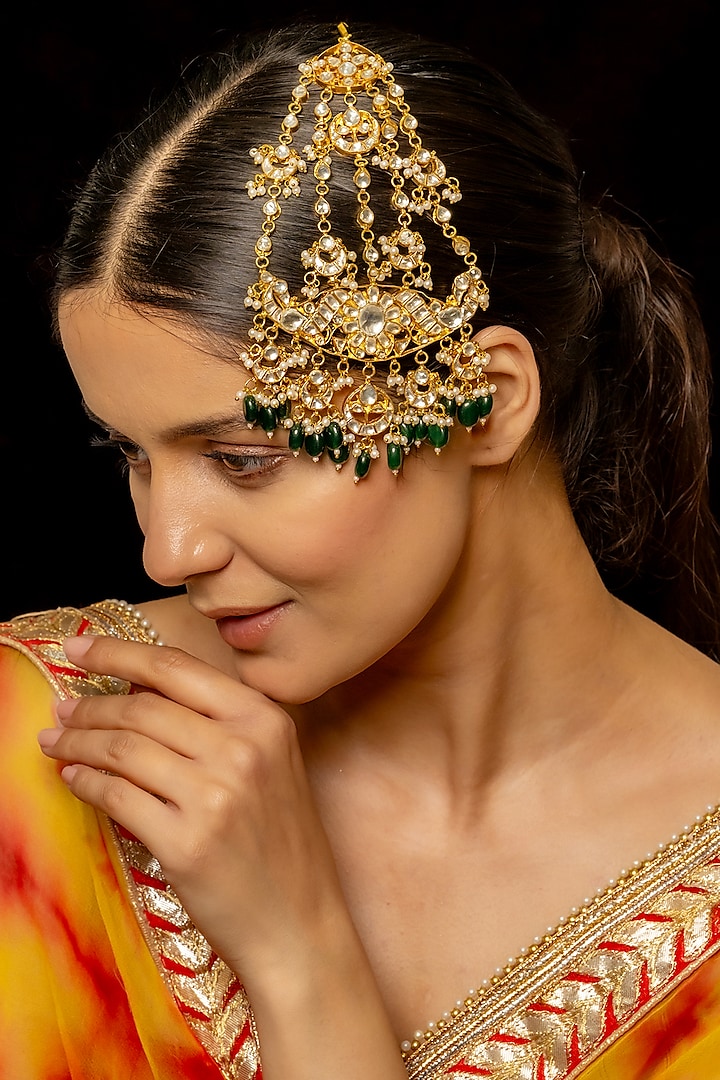 Gold Plated Kundan Polki & Semi-Precious Stone Pasa by Shlok Jewels at Pernia's Pop Up Shop