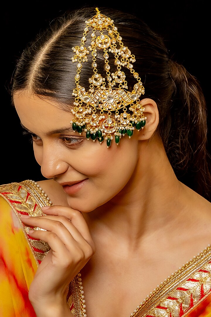 Gold Plated Kundan Polki & Semi-Precious Stone Pasa by Shlok Jewels at Pernia's Pop Up Shop
