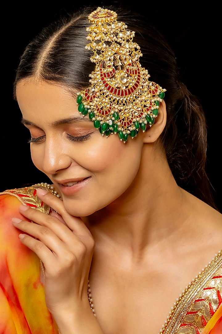 Gold Plated Kundan Polki & Semi-Precious Stone Pasa by Shlok Jewels at Pernia's Pop Up Shop