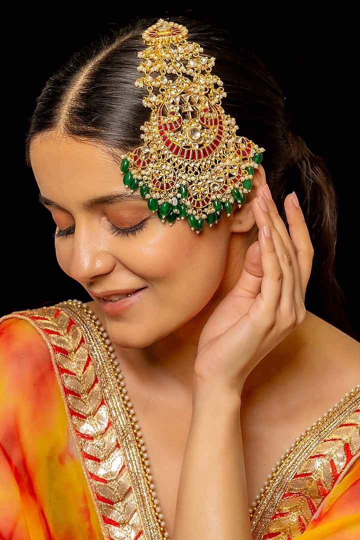 Gold Plated Kundan Polki & Semi-Precious Stone Pasa by Shlok Jewels at Pernia's Pop Up Shop