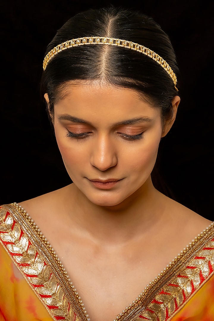 Gold Plated Kundan Polki & Semi-Precious Stone Headband by Shlok Jewels at Pernia's Pop Up Shop