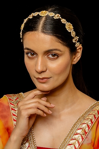Gold Plated Kundan Polki & Semi-Precious Stone Headband by Shlok Jewels