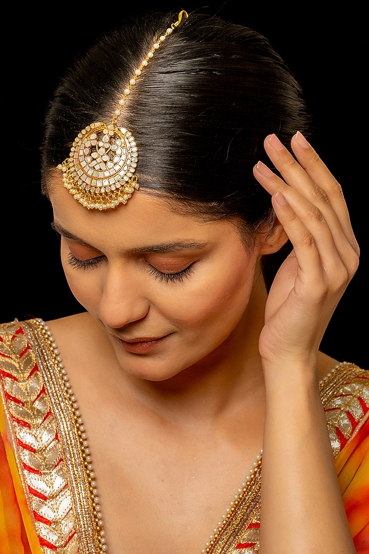 Gold Plated Kundan Polki & Semi-Precious Stone Maangtikka by Shlok Jewels at Pernia's Pop Up Shop