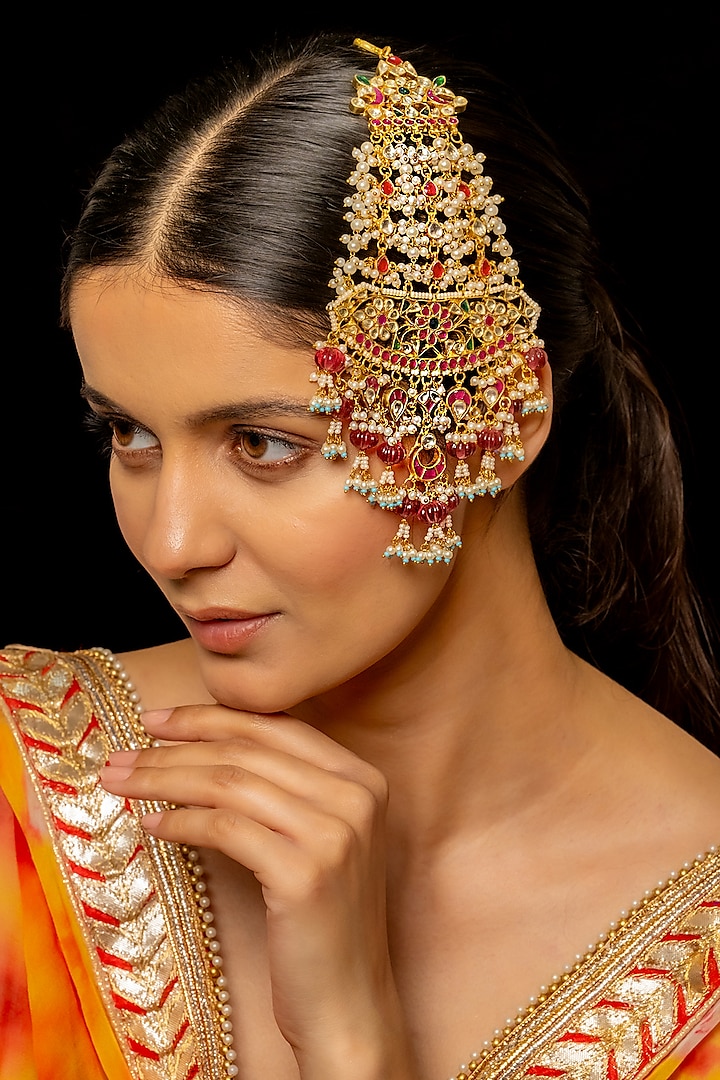 Gold Plated Kundan Polki & Semi-Precious Stone Pasa by Shlok Jewels at Pernia's Pop Up Shop