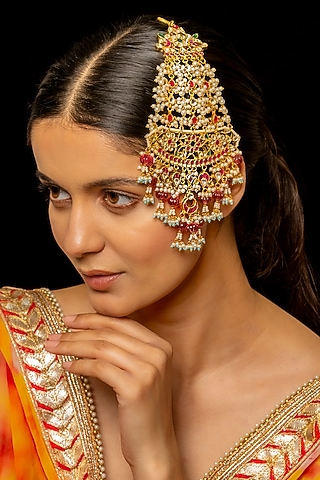 Gold Plated Kundan Polki & Semi-Precious Stone Pasa by Shlok Jewels