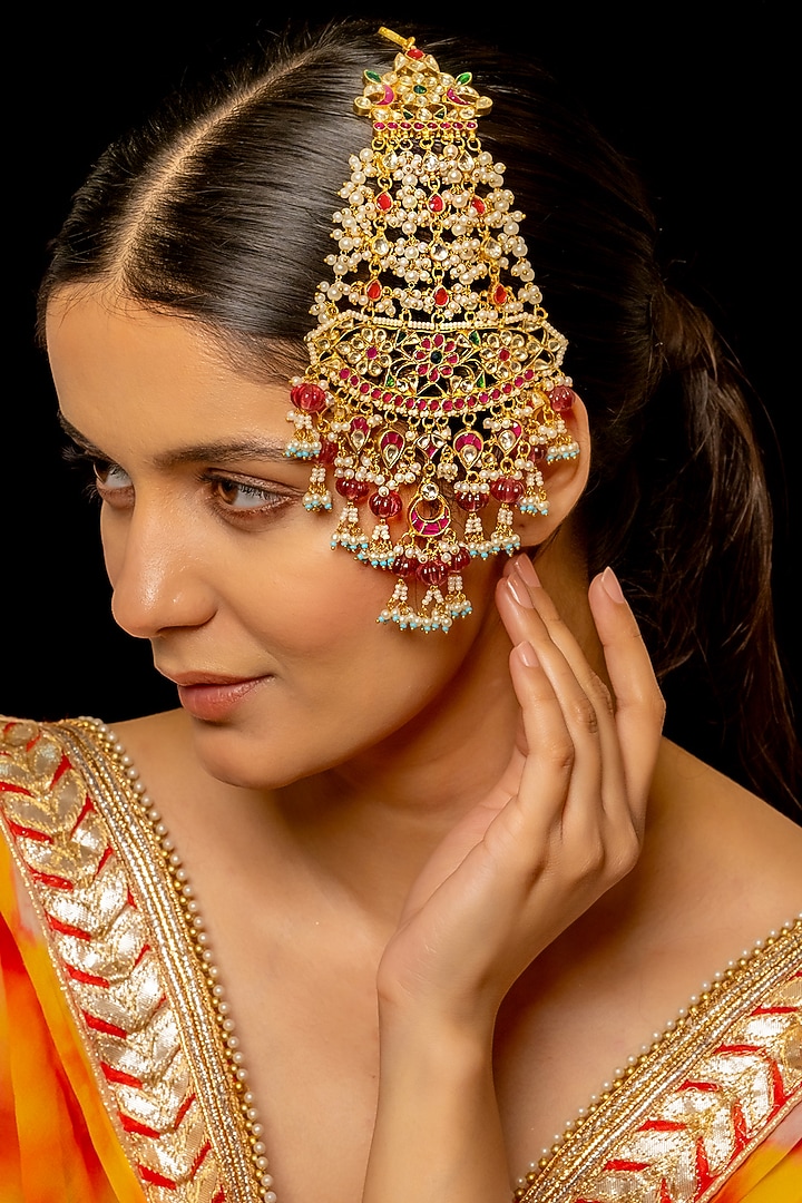 Gold Plated Kundan Polki & Semi-Precious Stone Pasa by Shlok Jewels at Pernia's Pop Up Shop