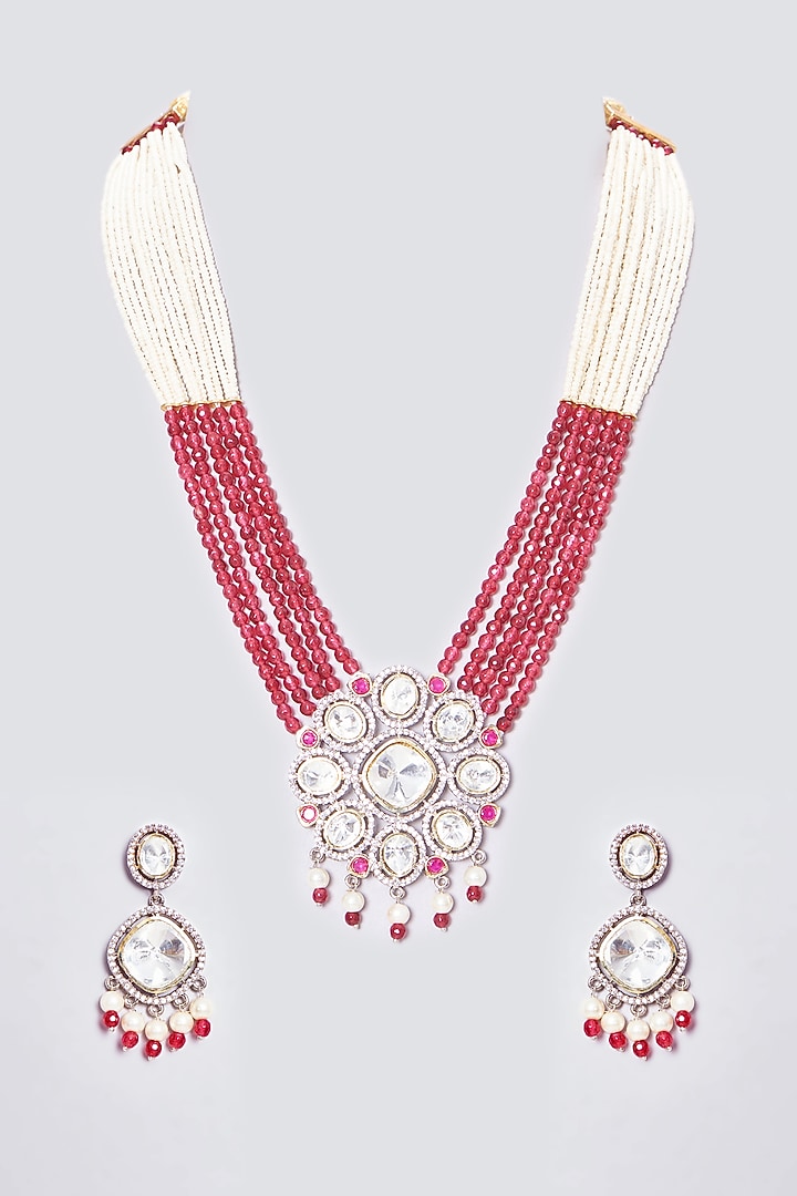 Gold Plated Kundan Polki Beaded Necklace Set by Shlok Jewels at Pernia's Pop Up Shop